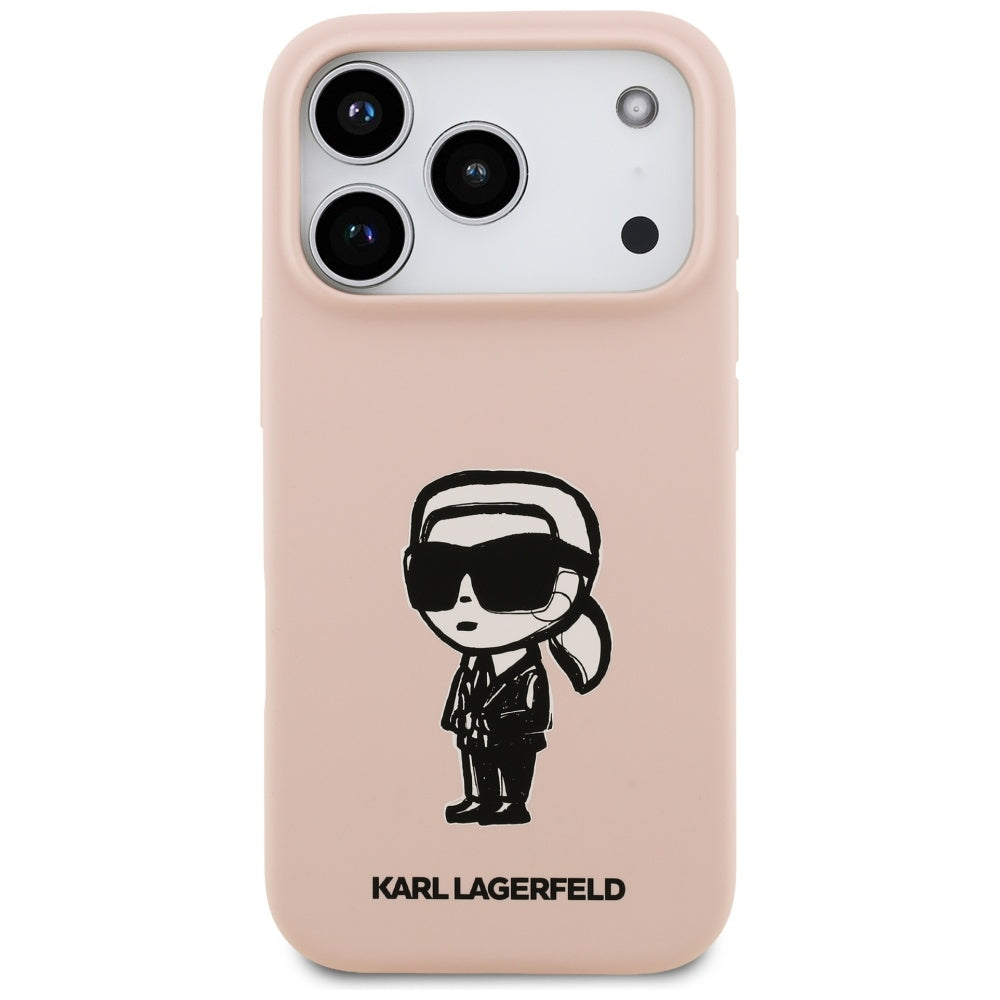 Husa pentru Apple iPhone 17 Pro, Karl Lagerfeld, Sketch and Logo Karl, Roz
