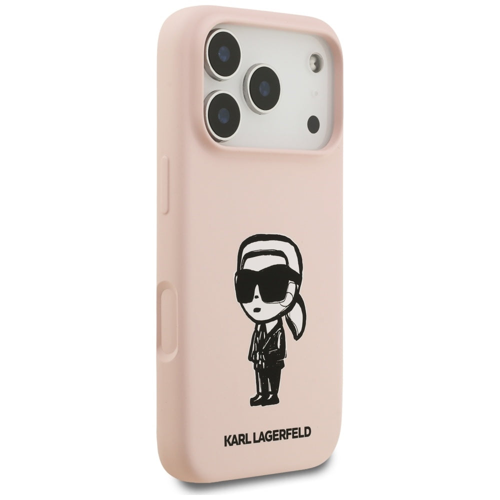 Husa pentru Apple iPhone 17 Pro, Karl Lagerfeld, Sketch and Logo Karl, Roz