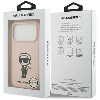 Husa pentru Apple iPhone 17 Pro, Karl Lagerfeld, Sketch and Logo Karl, Roz