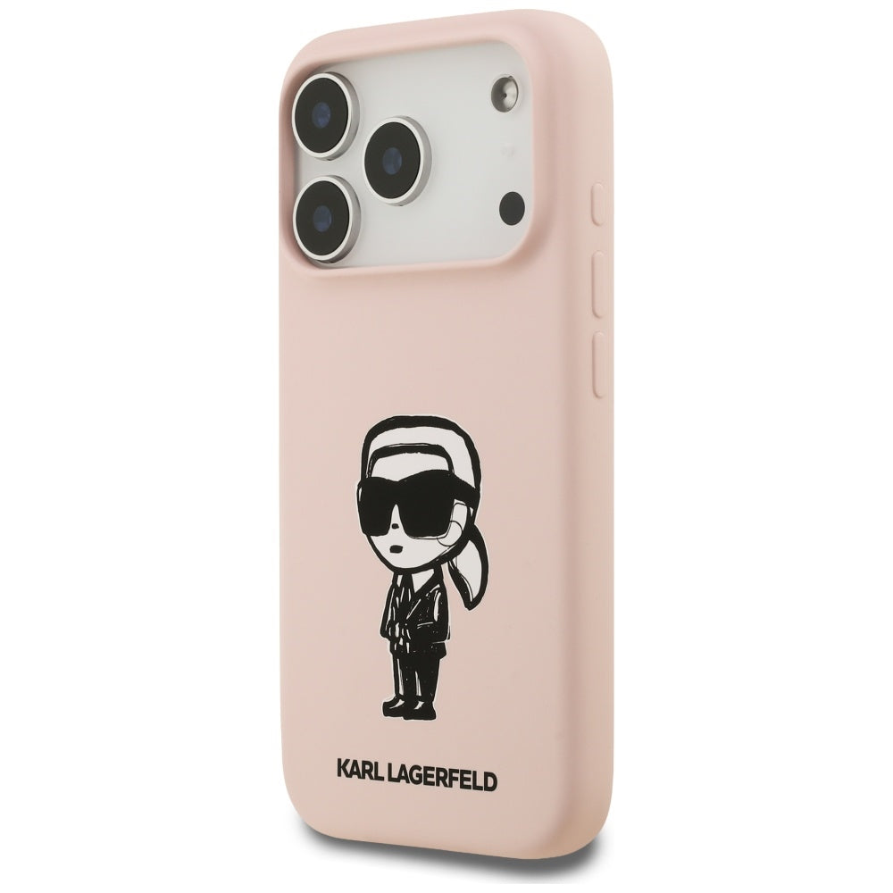 Husa pentru Apple iPhone 17 Pro, Karl Lagerfeld, Sketch and Logo Karl, Roz