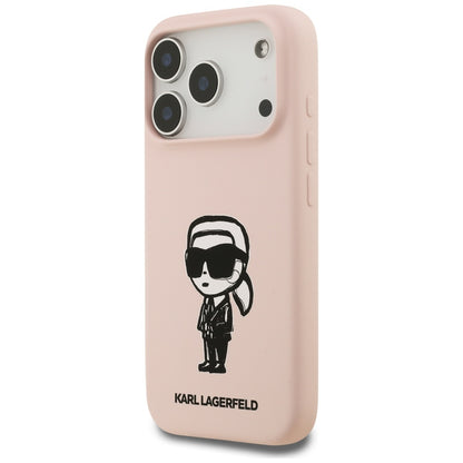 Husa pentru Apple iPhone 17 Pro, Karl Lagerfeld, Sketch and Logo Karl, Roz