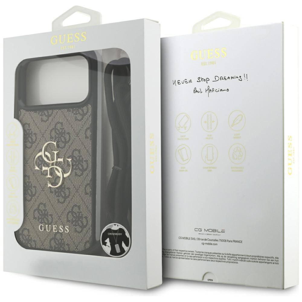 Husa pentru Apple iPhone 17 Pro Max, Guess, 4G CBDY Big Logo with Cord Strap, Maro