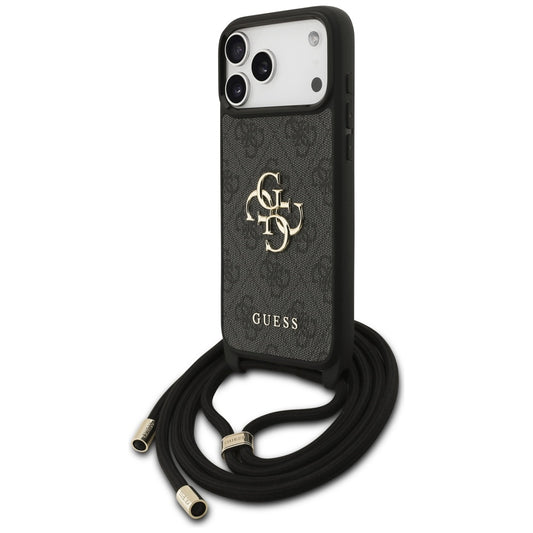 Husa pentru Apple iPhone 17 Pro Max, Guess, 4G CBDY Big Logo with Cord Strap, Neagra