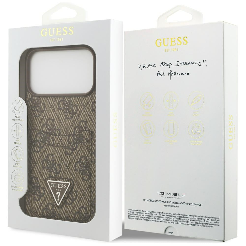 Husa pentru Apple iPhone 17 Pro Max, Guess, 4G Double Card Triangle, Maro