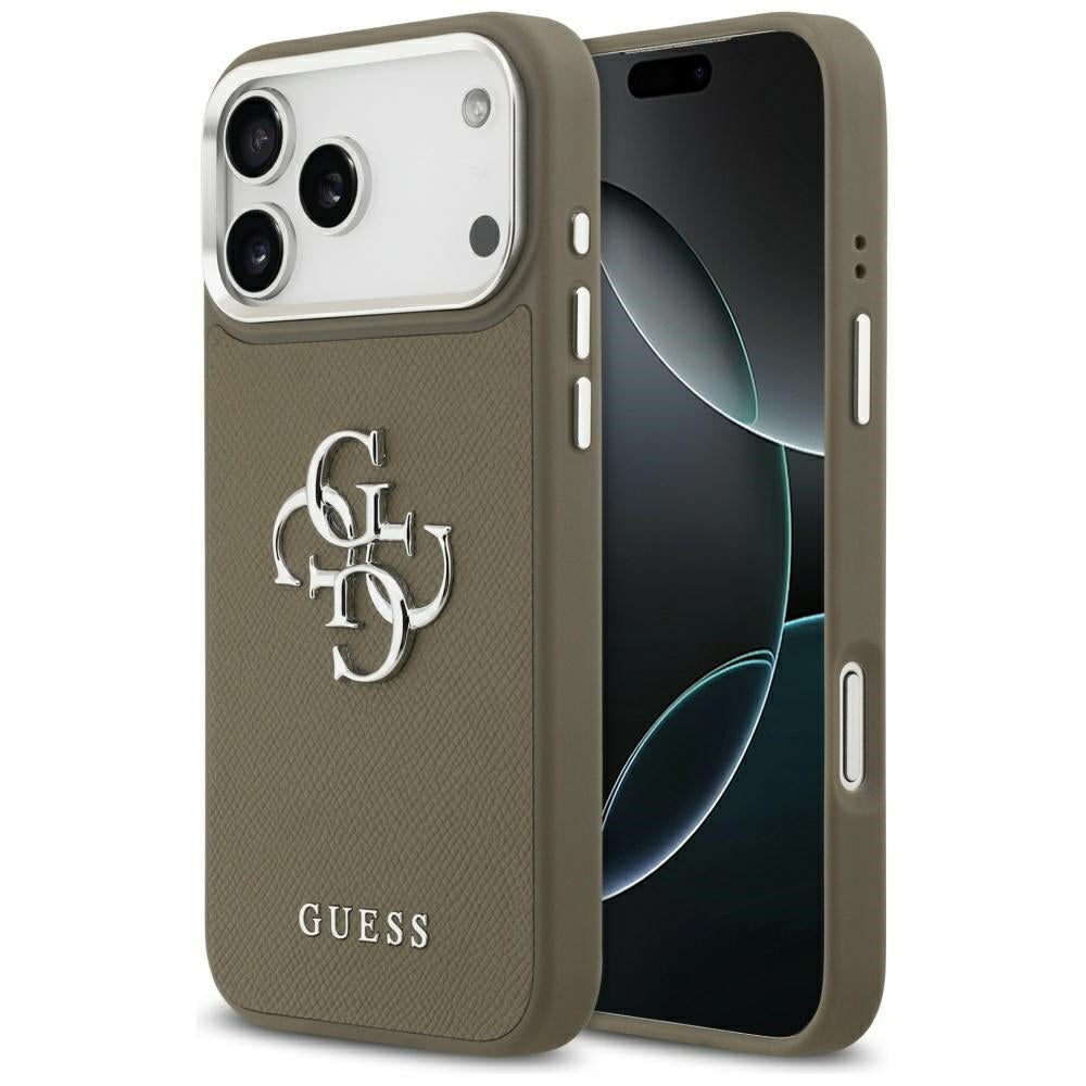 Husa pentru Apple iPhone 17 Pro Max, Guess, 4G Grained Big And Classic Logo, Maro Argintie