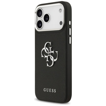 Husa pentru Apple iPhone 17 Pro Max, Guess, 4G Grained Big and Classic Logo, Neagra Argintie