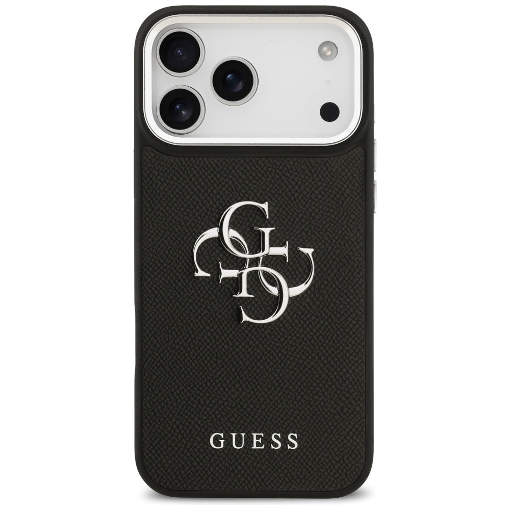 Husa pentru Apple iPhone 17 Pro Max, Guess, 4G Grained Big and Classic Logo, Neagra Argintie