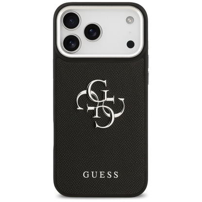 Husa pentru Apple iPhone 17 Pro Max, Guess, 4G Grained Big and Classic Logo, Neagra Argintie
