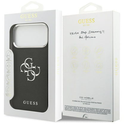 Husa pentru Apple iPhone 17 Pro Max, Guess, 4G Grained Big and Classic Logo, Neagra Argintie