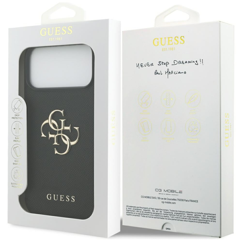 Husa pentru Apple iPhone 17 Pro Max, Guess, 4G Grained Big and Classic Logo, Neagra