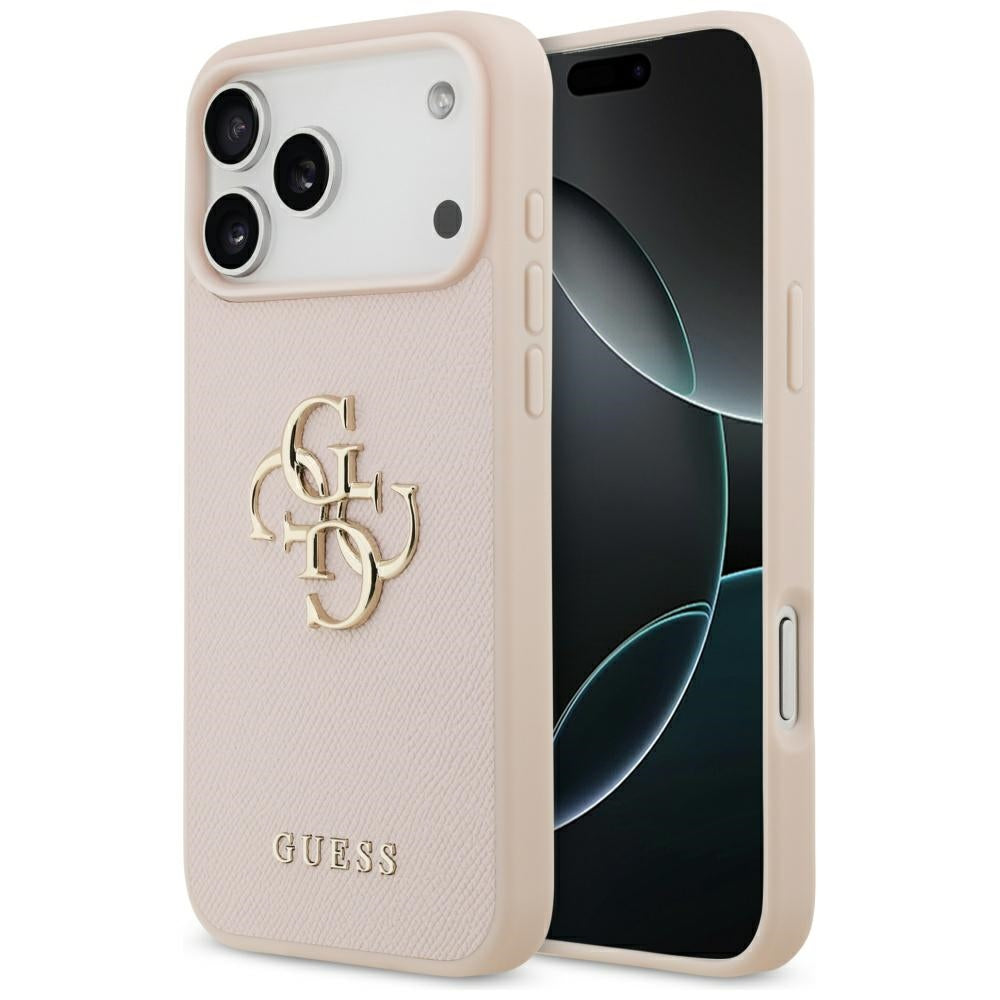 Husa pentru Apple iPhone 17 Pro Max, Guess, 4G Grained Big and Classic Logo, Roz