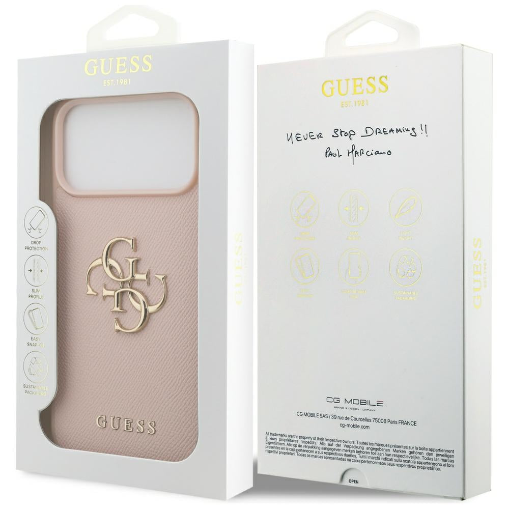 Husa pentru Apple iPhone 17 Pro Max, Guess, 4G Grained Big and Classic Logo, Roz