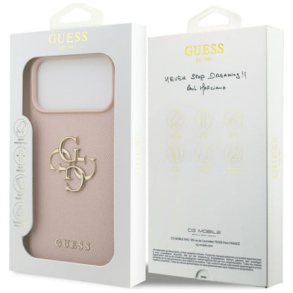 Husa pentru Apple iPhone 17 Pro Max, Guess, 4G Grained Big and Classic Logo, Roz