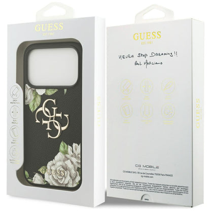 Husa pentru Apple iPhone 17 Pro Max, Guess, 4G Grained Roses Big Logo, Neagra