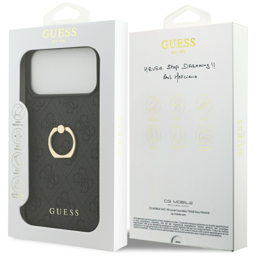 Husa pentru Apple iPhone 17 Pro Max, Guess, 4G Ring Stand, Neagra