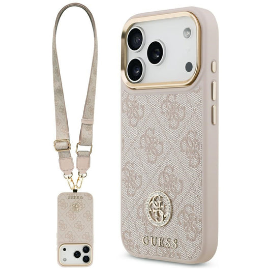 Husa pentru Apple iPhone 17 Pro Max, Guess, 4G Strass Logo and Big Strap, Roz