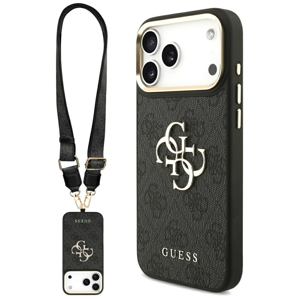 Husa pentru Apple iPhone 17 Pro Max, Guess, Big 4G Classic Logo with Big Strap, Neagra