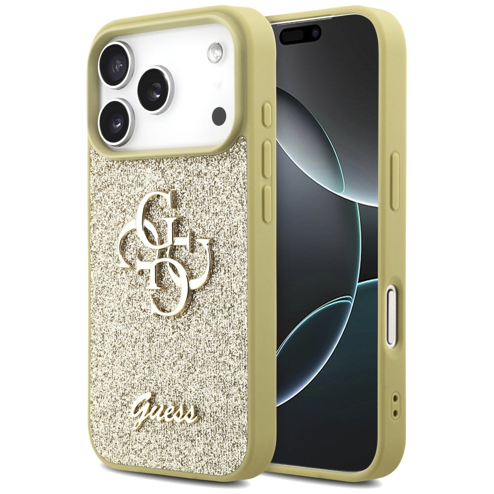 Husa pentru Apple iPhone 17 Pro Max, Guess, Fixed Glitter Big 4G, Aurie