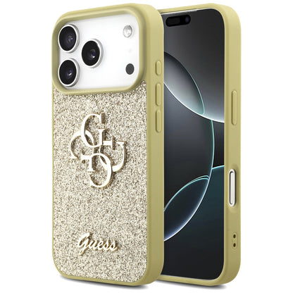 Husa pentru Apple iPhone 17 Pro Max, Guess, Fixed Glitter Big 4G, Aurie