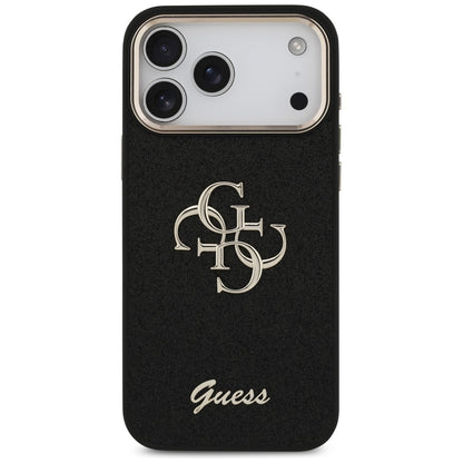 Husa pentru Apple iPhone 17 Pro Max, Guess, Fixed Glitter Big 4G Metal Frame, Neagra