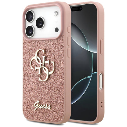 Husa pentru Apple iPhone 17 Pro Max, Guess, Fixed Glitter Big 4G, Roz