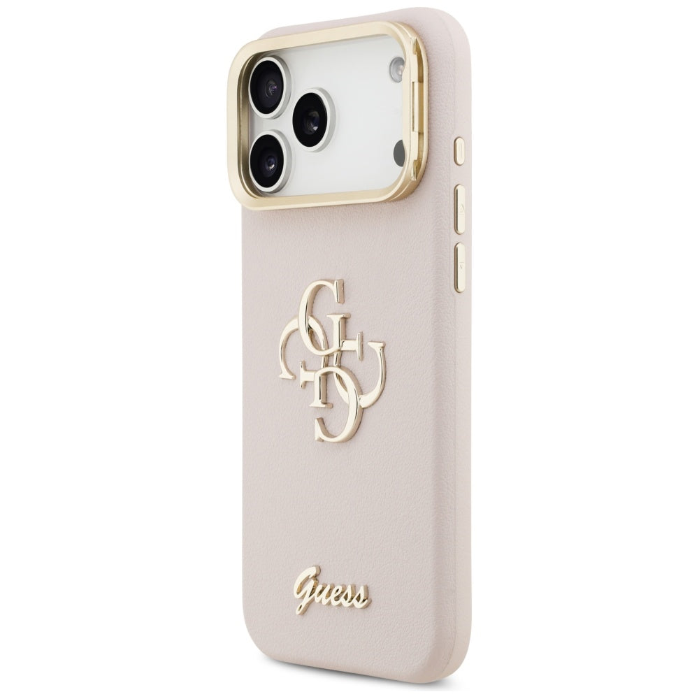 Husa pentru Apple iPhone 17 Pro Max, Guess, Grained Big 4G Stand Camera, Roz