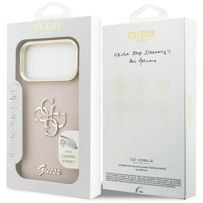 Husa pentru Apple iPhone 17 Pro Max, Guess, Grained Big 4G Stand Camera, Roz