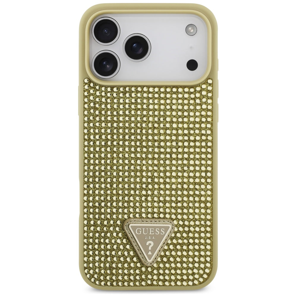 Husa pentru Apple iPhone 17 Pro Max, Guess, Rhinestone Triangle Logo, Aurie