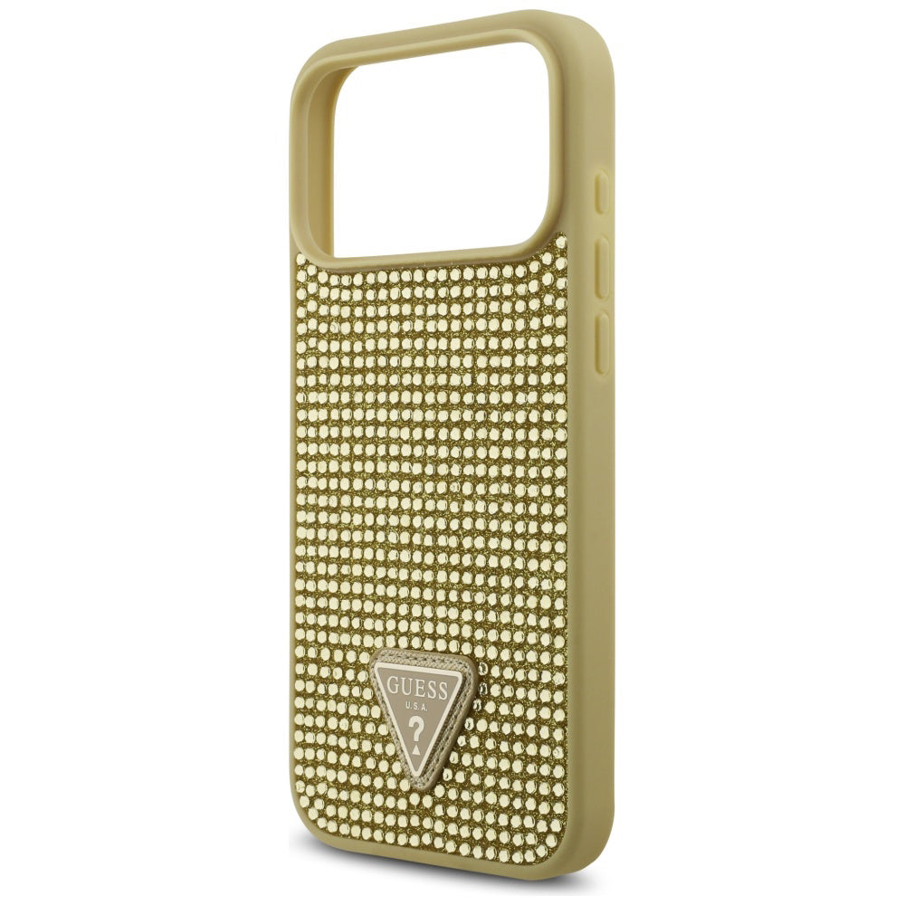 Husa pentru Apple iPhone 17 Pro Max, Guess, Rhinestone Triangle Logo, Aurie