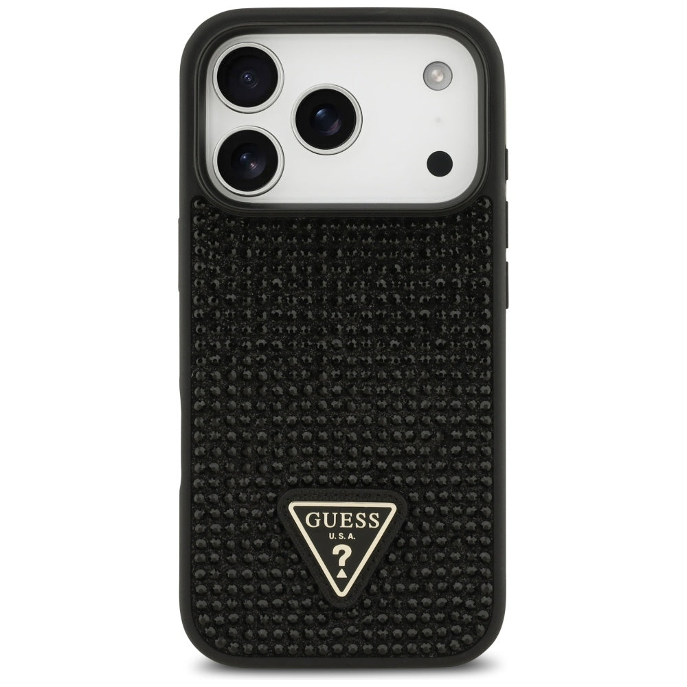 Husa pentru Apple iPhone 17 Pro Max, Guess, Rhinestone Triangle Logo, Neagra
