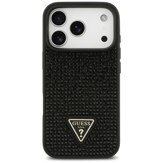 Husa pentru Apple iPhone 17 Pro Max, Guess, Rhinestone Triangle Logo, Neagra