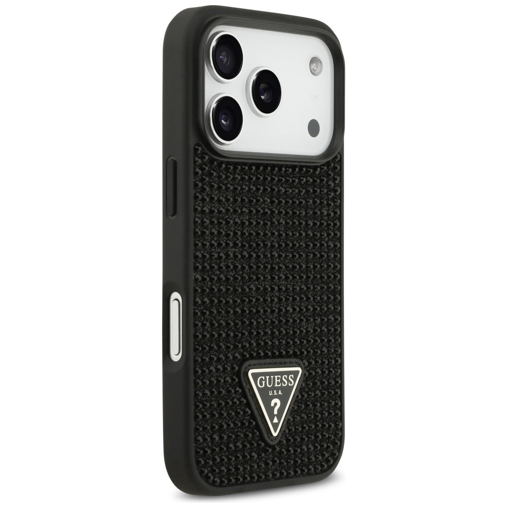 Husa pentru Apple iPhone 17 Pro Max, Guess, Rhinestone Triangle Logo, Neagra