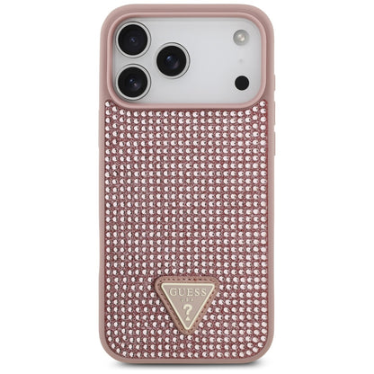 Husa pentru Apple iPhone 17 Pro Max, Guess, Rhinestone Triangle Logo, Roz