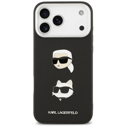 Husa pentru Apple iPhone 17 Pro Max, Karl Lagerfeld, Grained Karl & Choupette's Heads Pins and Logo, Neagra