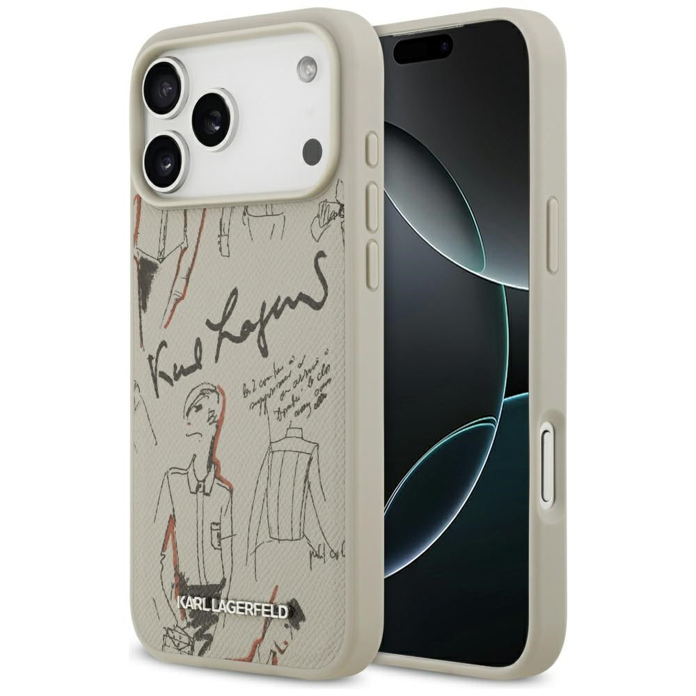 Husa pentru Apple iPhone 17 Pro Max, Karl Lagerfeld, Grained Pattern Logo, Gri