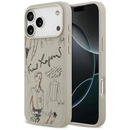 Husa pentru Apple iPhone 17 Pro Max, Karl Lagerfeld, Grained Pattern Logo, Gri