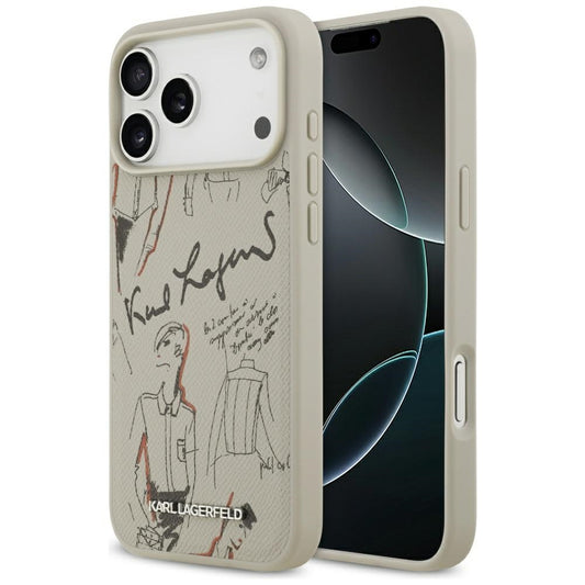 Husa pentru Apple iPhone 17 Pro Max, Karl Lagerfeld, Grained Pattern Logo, Gri