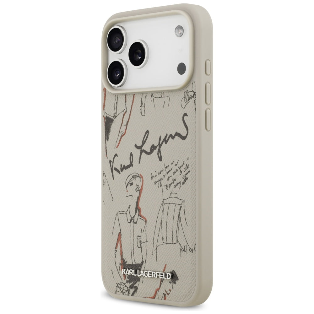 Husa pentru Apple iPhone 17 Pro Max, Karl Lagerfeld, Grained Pattern Logo, Gri