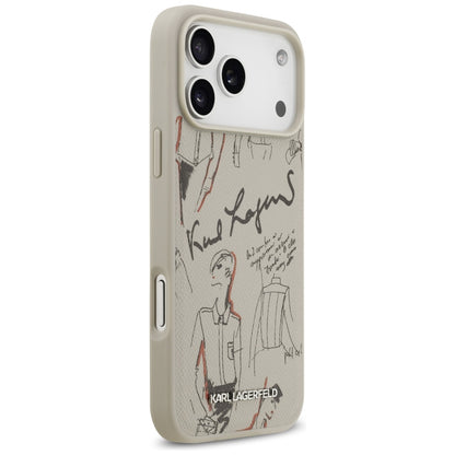 Husa pentru Apple iPhone 17 Pro Max, Karl Lagerfeld, Grained Pattern Logo, Gri