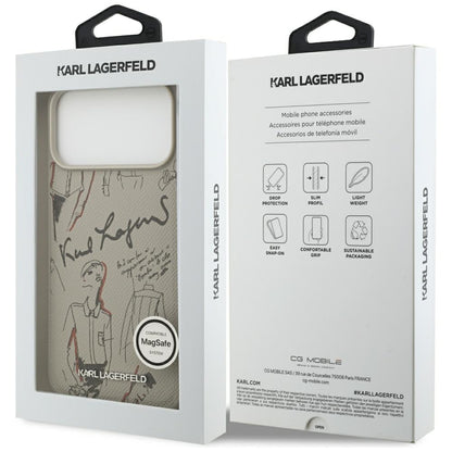 Husa pentru Apple iPhone 17 Pro Max, Karl Lagerfeld, Grained Pattern Logo, Gri