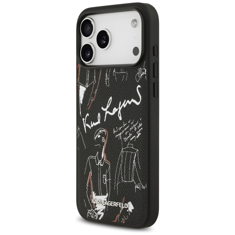 Husa pentru Apple iPhone 17 Pro Max, Karl Lagerfeld, Grained Pattern Logo, Neagra