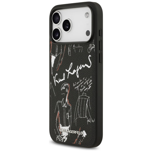 Husa pentru Apple iPhone 17 Pro Max, Karl Lagerfeld, Grained Pattern Logo, Neagra