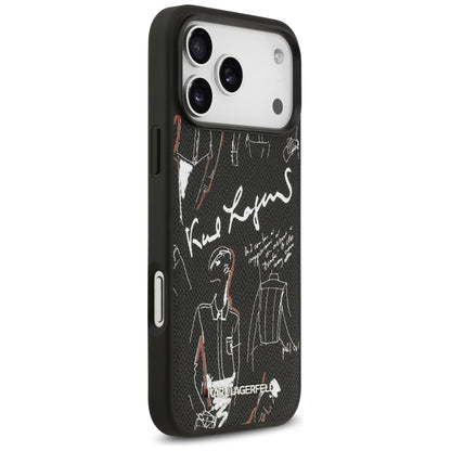 Husa pentru Apple iPhone 17 Pro Max, Karl Lagerfeld, Grained Pattern Logo, Neagra