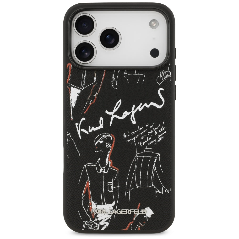 Husa pentru Apple iPhone 17 Pro Max, Karl Lagerfeld, Grained Pattern Logo, Neagra