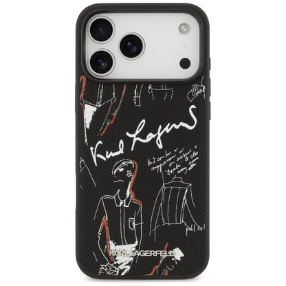 Husa pentru Apple iPhone 17 Pro Max, Karl Lagerfeld, Grained Pattern Logo, Neagra
