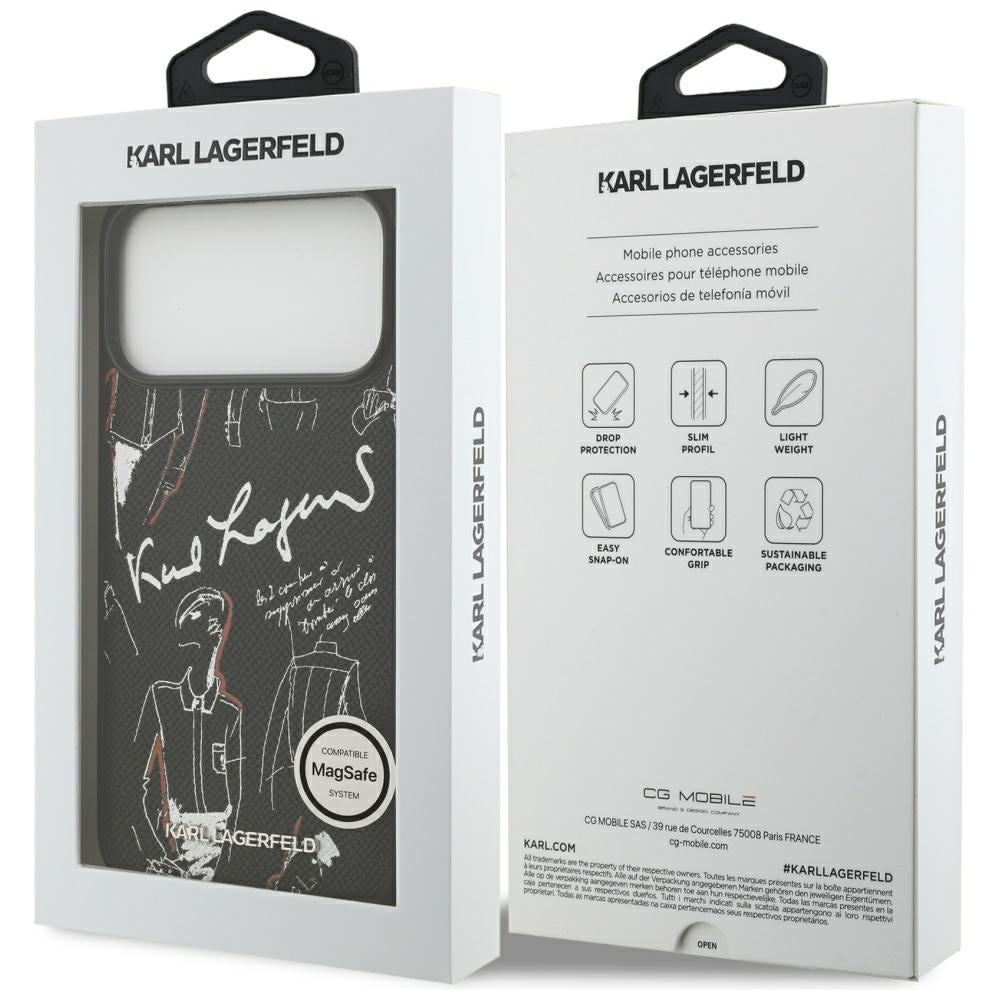 Husa pentru Apple iPhone 17 Pro Max, Karl Lagerfeld, Grained Pattern Logo, Neagra