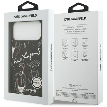 Husa pentru Apple iPhone 17 Pro Max, Karl Lagerfeld, Grained Pattern Logo, Neagra