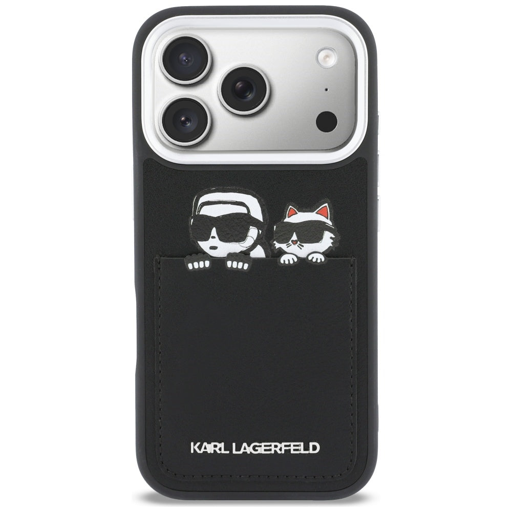 Husa pentru Apple iPhone 17 Pro Max, Karl Lagerfeld, Karl & Choupette Print with Pocket, Neagra