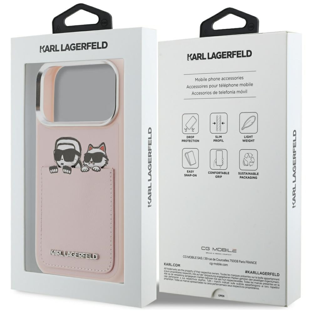 Husa pentru Apple iPhone 17 Pro Max, Karl Lagerfeld, Karl & Choupette Print with Pocket, Roz