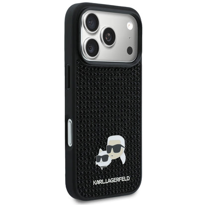 Husa pentru Apple iPhone 17 Pro Max, Karl Lagerfeld, Rhinestone Karl & Choupette Pins, Neagra